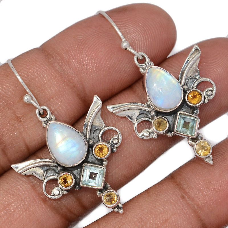1.6" Scared Angel Wings - Rainbow Scared Angel Wingsstone, Blue Topaz & Citrine Earrings - DSNE85