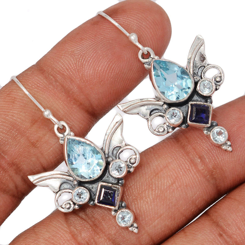 1.6" Scared Angel Wings - Blue Topaz & Iolite Earrings - DSNE86