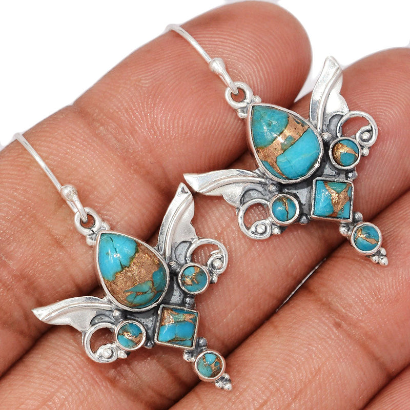 1.6" Scared Angel Wings - Blue Copper Turquoise Earrings - DSNE88