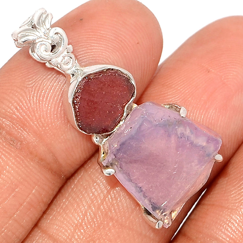 1.3" Designer - Lavender Jade & Garnet Rough Pendants - DSNP1207