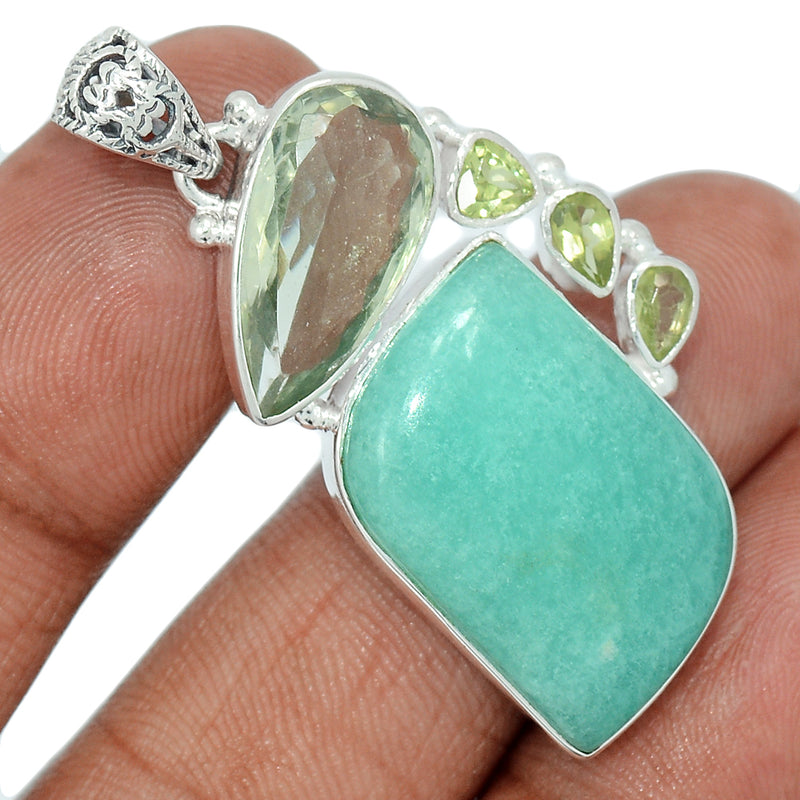 1.7" Designer - Amazonite, Green Amethyst & Peridot Pendants - DSNP1859