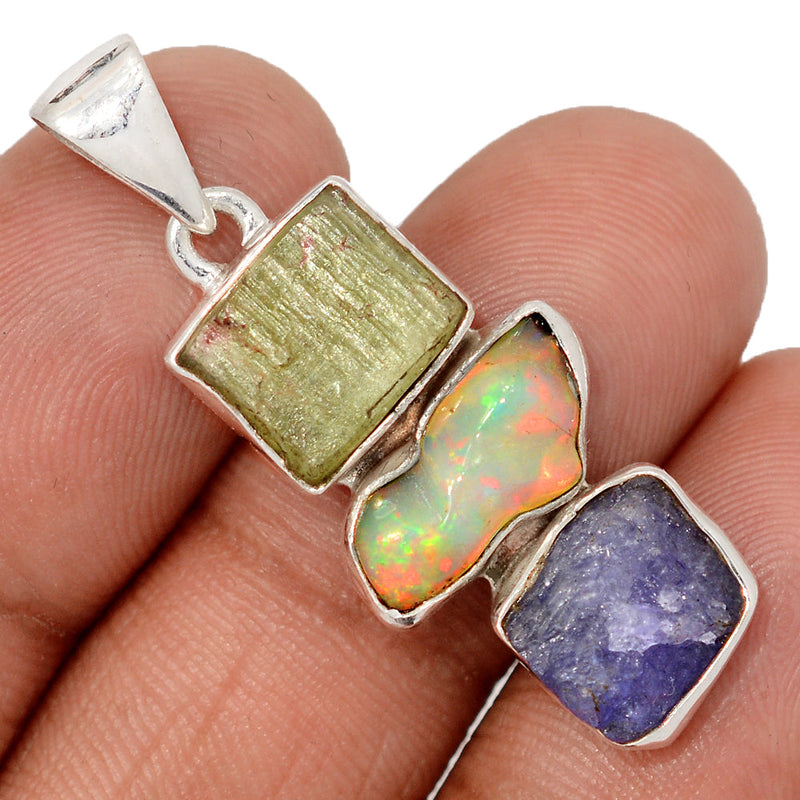 1.6" Designer -  Tanzanite Rough, Ethiopian Opal Polish Rough & Green Kyanite Rough - DSNP1965