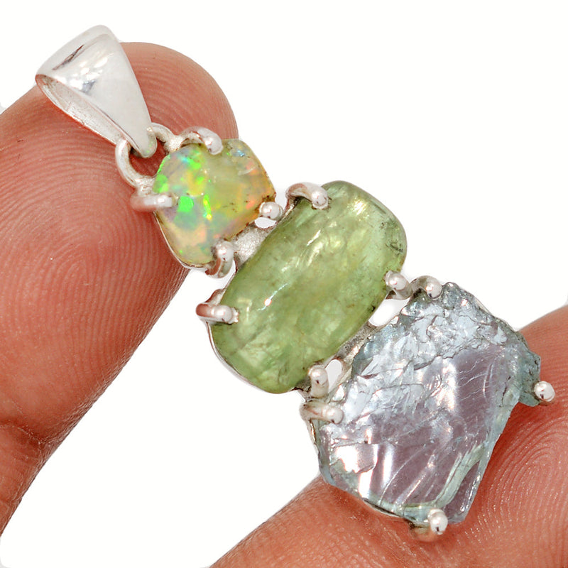 1.6" Designer -  Ethiopian Opal Polish Rough, Green Kyanite & Aquamarine Rough - DSNP2007