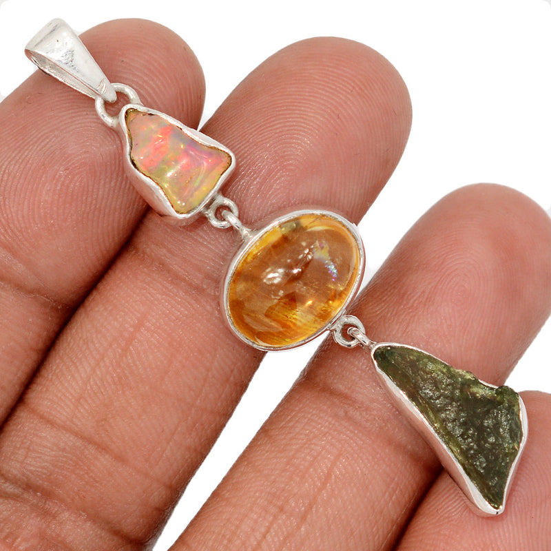 2.3" Designer -  Moldavite, Citrine Cabochon & Ethiopian Opal Polish Rough - DSNP2008