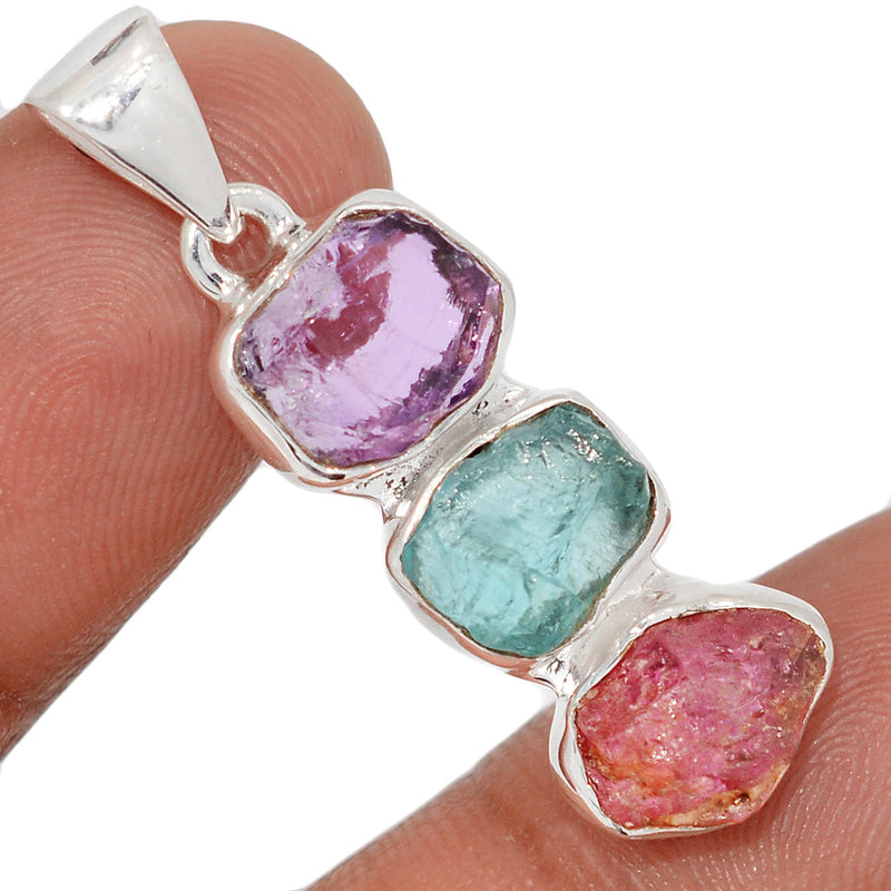 1.5" Designer -  Amethyst Rough, Pink Tourmaline Rough & Neon Blue Apatite - DSNP2017