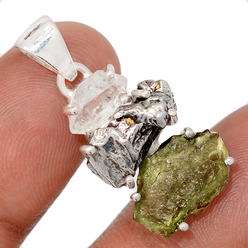 1.2" Designer -  Moldavite, Herkimer Diamond & Meteorite Campo Del Cielo - DSNP2027