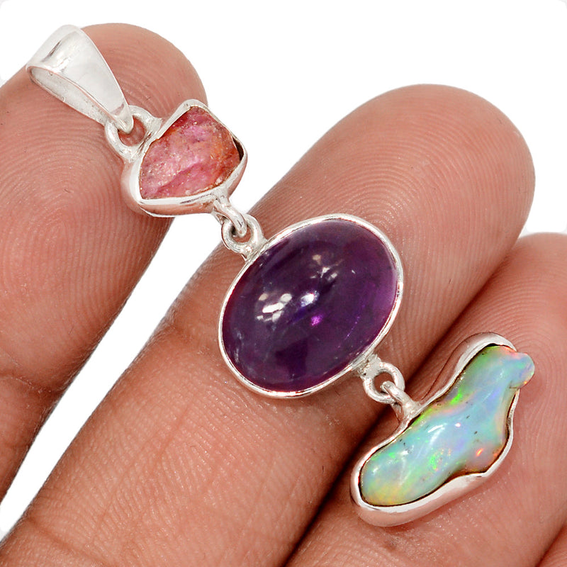 1.7" Designer -  Ethiopian Opal Polish Rough, Amethyst & Pink Tourmaline Rough - DSNP2028