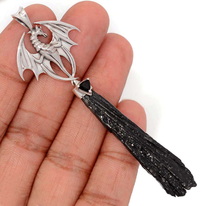 3.3" Dragon - Black Kyanite & Black Onyx Pendants - DSNP2038