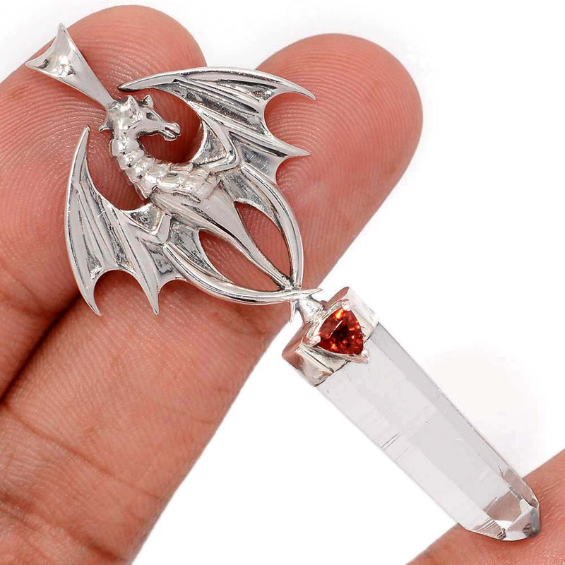2.3" Dragon - Crystal Point & Garnet Faceted Pendants - DSNP2039