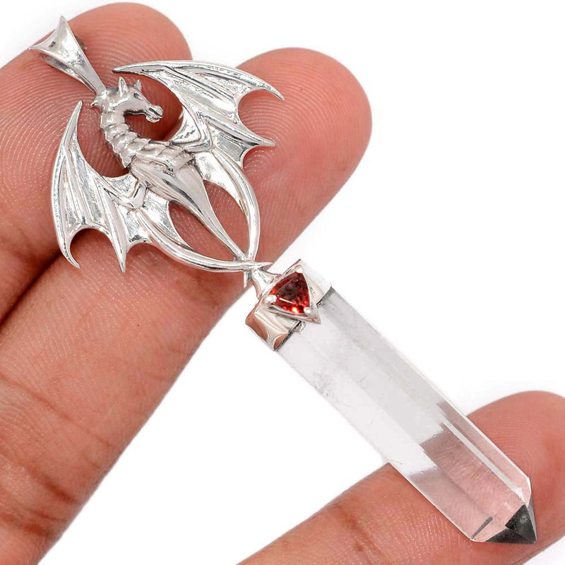 2.7" Dragon - Crystal Point & Garnet Faceted Pendants - DSNP2049