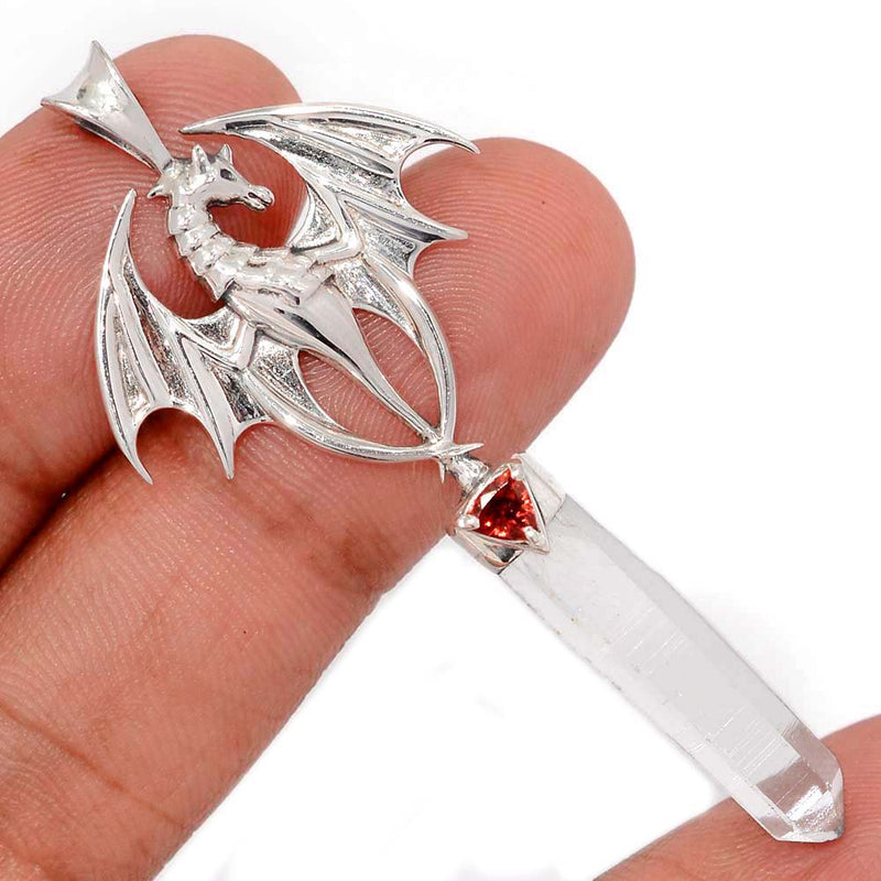 2.3" Dragon - Crystal Point & Garnet Faceted Pendants - DSNP2052