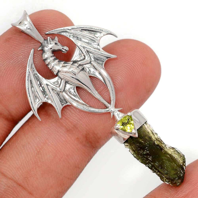 2.1" Dragon - Moldavite & Peridot Pendants - DSNP2054