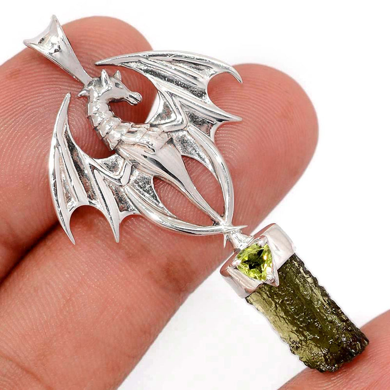 2" Dragon - Moldavite & Peridot Pendants - DSNP2063