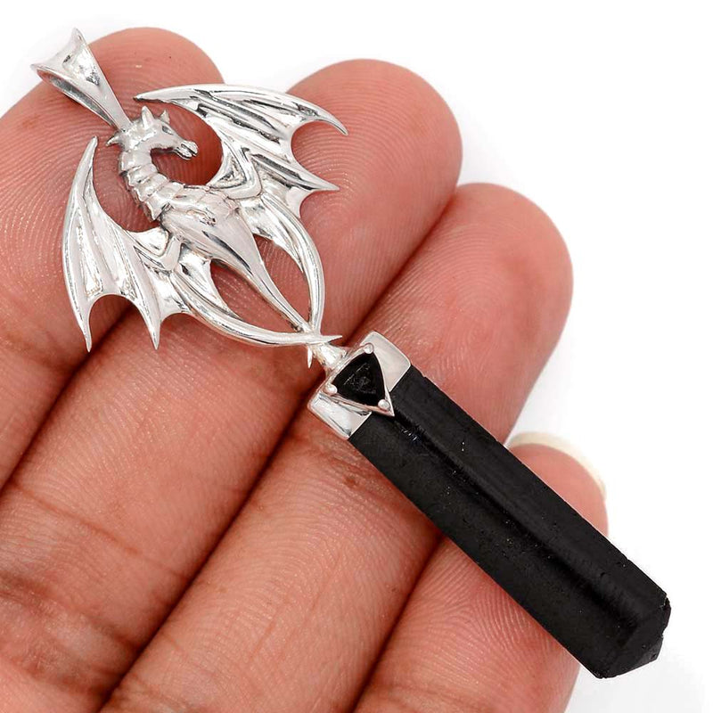 2.6" Dragon - Black Tourmaline & Black Onyx Faceted Pendants - DSNP2064