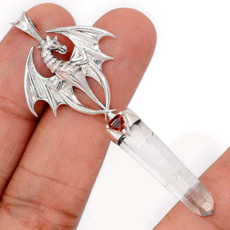 2.5" Dragon - Crystal Quartz & Garnet Faceted Pendants - DSNP2071