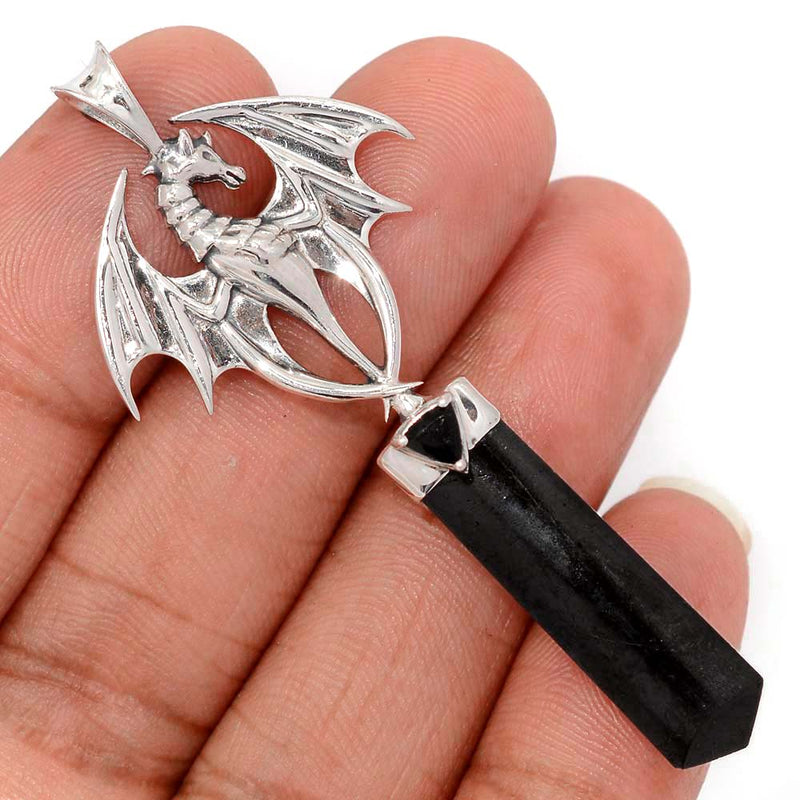 2.5" Dragon - Black Tourmaline & Black Onyx Faceted Pendants - DSNP2072