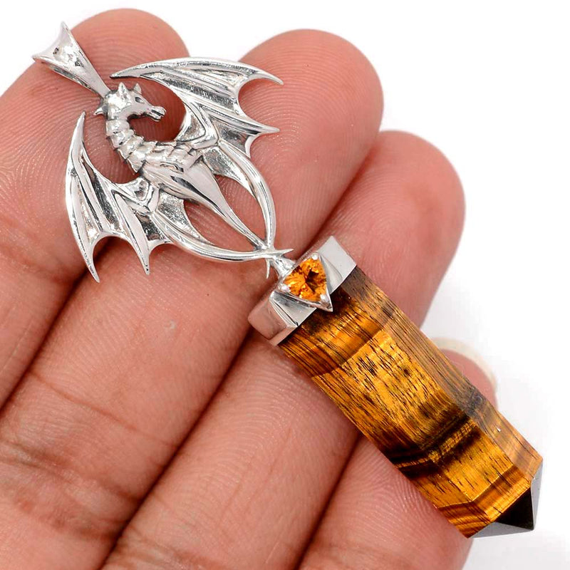 2.6" Dragon - Tiger Eye Point & Citrine Pendants - DSNP2073