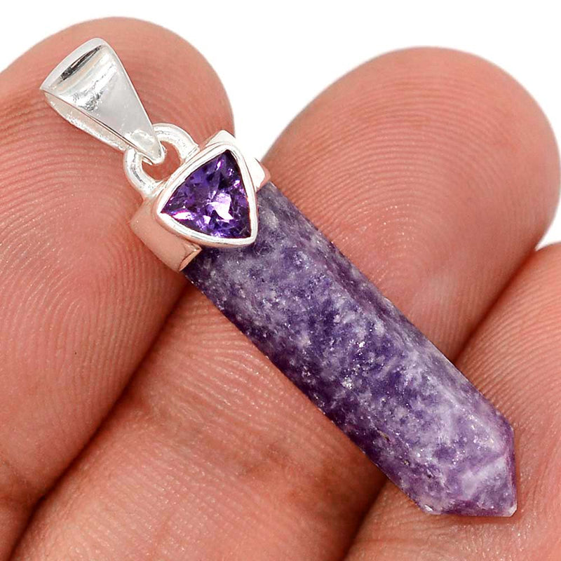 1.3" Purple Lepidolite Worry Stone & Amethyst Faceted Pendants - DSNP2084