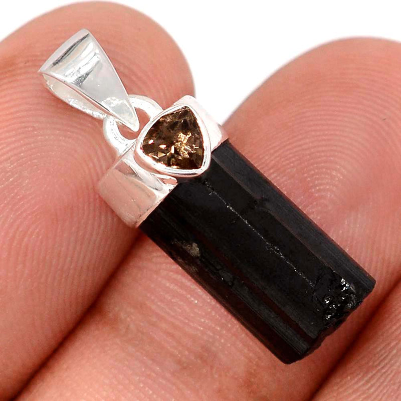1" Black Tourmaline & Smokey Topaz Pendants - DSNP2088