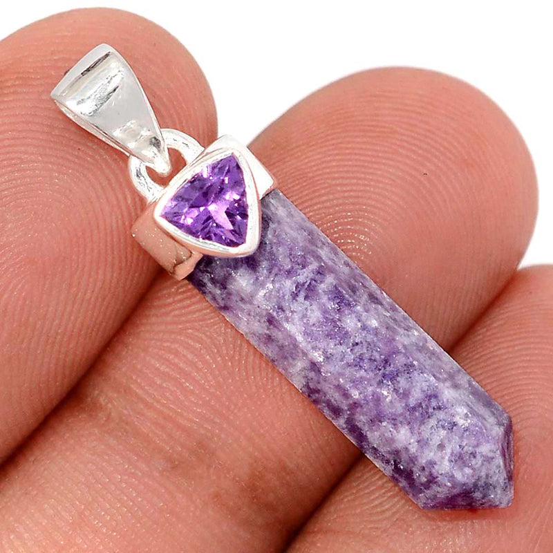 1.3" Purple Lepidolite Worry Stone & Amethyst Faceted Pendants - DSNP2089