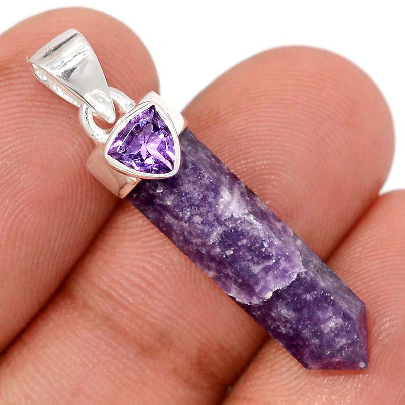 1.3" Purple Lepidolite Worry Stone & Amethyst Faceted Pendants - DSNP2091
