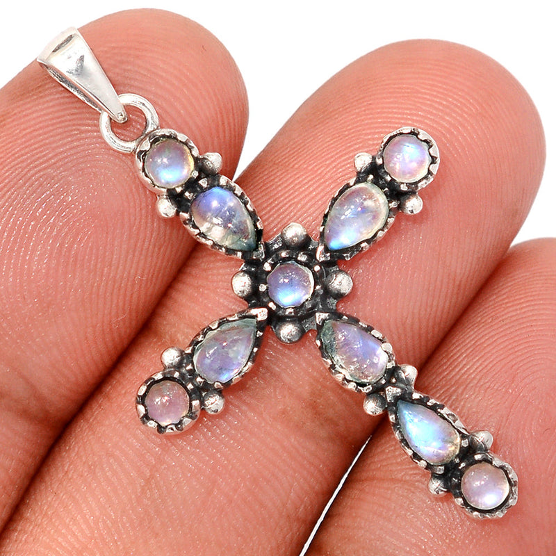 1.6" Cross - Rainbow Moonstone Pendants - DSNP2119
