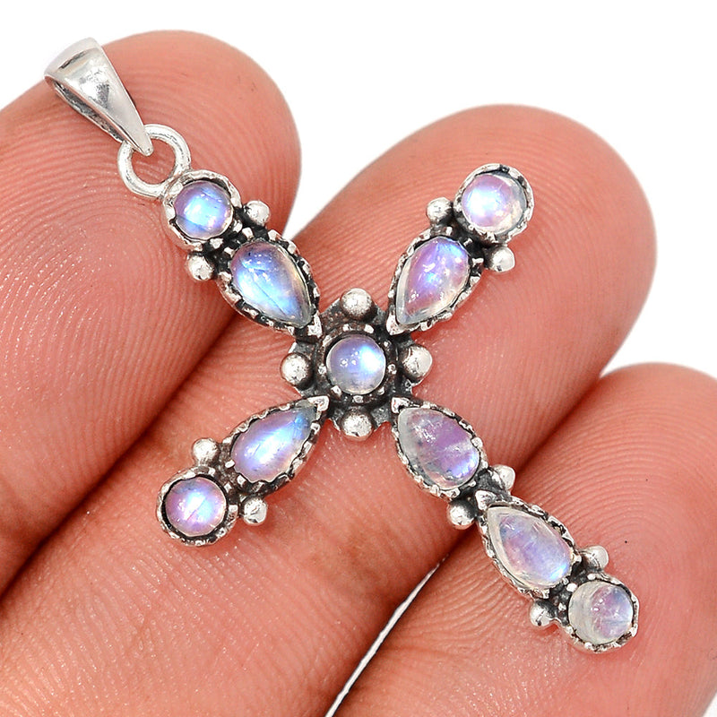 1.6" Cross - Rainbow Moonstone Pendants - DSNP2122