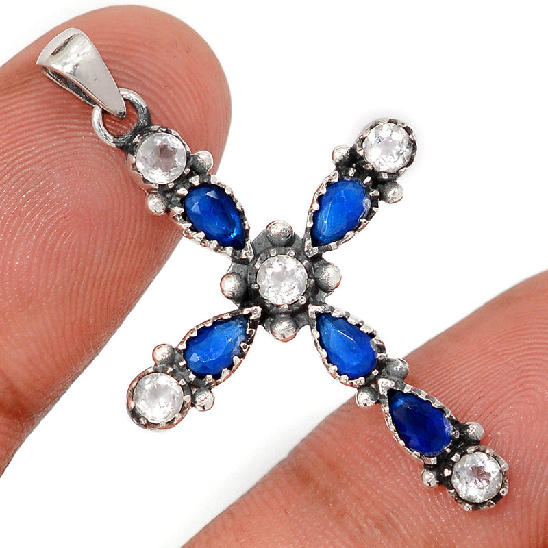 1.6" Cross - Treated Sapphire & White Topaz Pendants - DSNP2123
