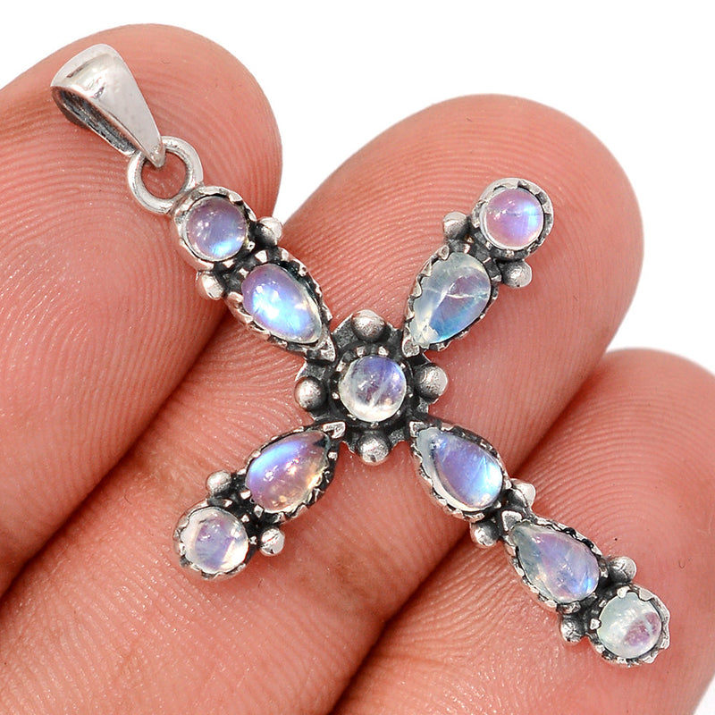 1.6" Cross - Rainbow Moonstone Pendants - DSNP2130