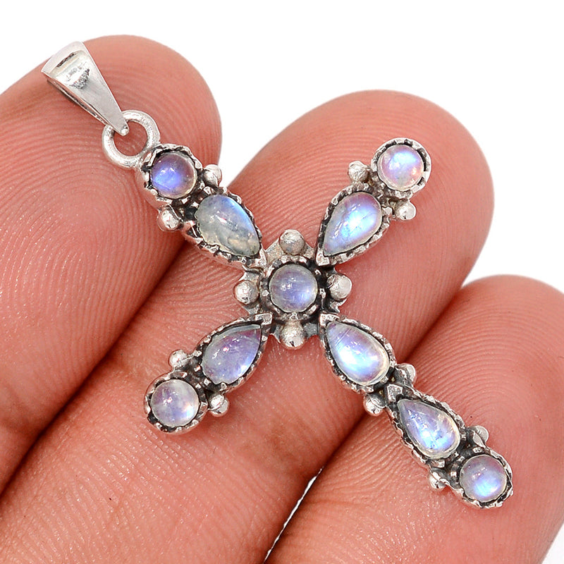 1.6" Cross - Rainbow Moonstone Pendants - DSNP2138