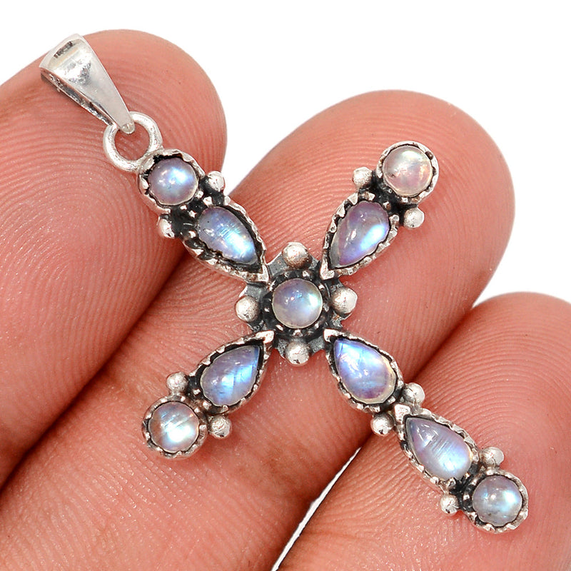 1.6" Cross - Rainbow Moonstone Pendants - DSNP2140