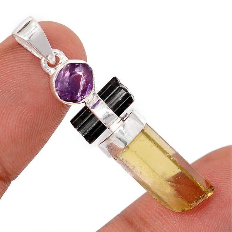 1.7" Lemon Topaz, Black Tourmaline & Amethyst Rough Pendants - DSNP2167