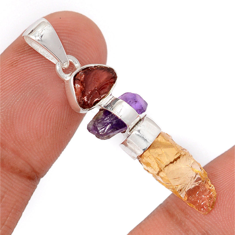 1.6" Citrine, Amethyst & Garnet Rough Pendants - DSNP2168