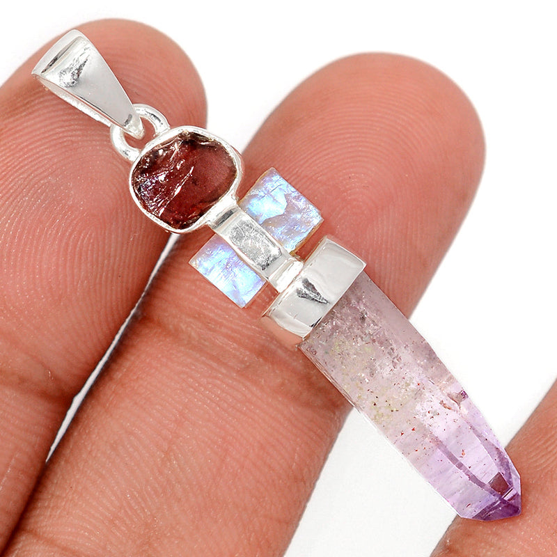 1.8" Vera Cruz Amethyst, Moonstone & Garnet Rough Pendants - DSNP2171