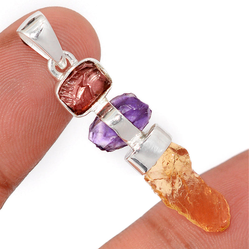 1.6" Citrine, Amethyst & Garnet Rough Pendants - DSNP2172