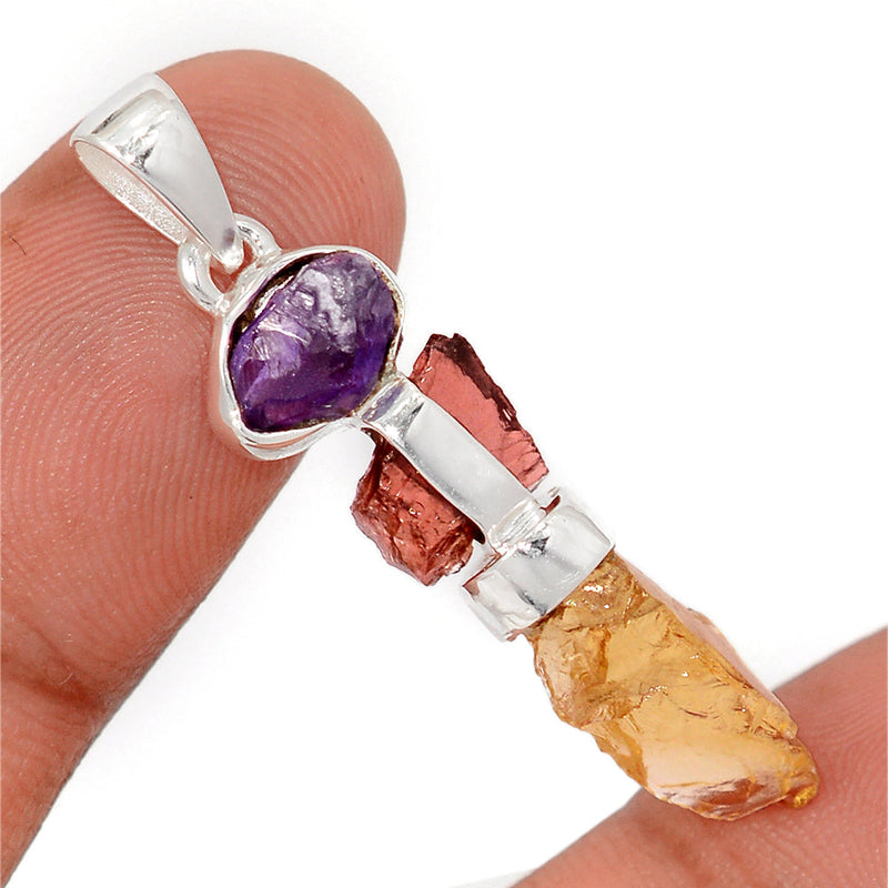 1.6" Citrine, Amethyst & Garnet Rough Pendants - DSNP2174