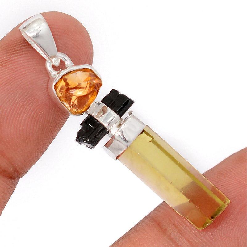 1.7" Lemon Topaz, Black Tourmaline & Citrine Rough Pendants - DSNP2175