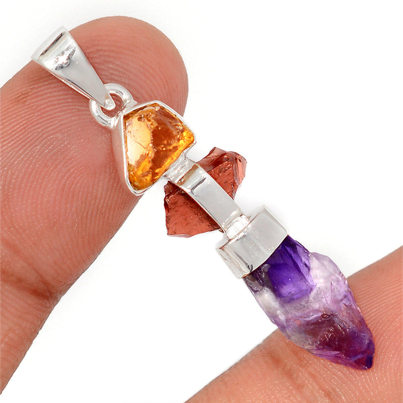 1.7" Amethyst, Citrine & Garnet Rough Pendants - DSNP2178
