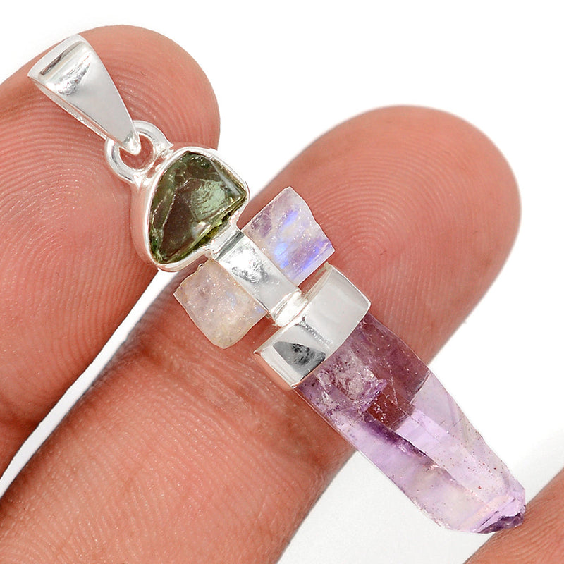 1.7" Vera Cruz Amethyst, Moonstone & Green Apatite Rough Pendants - DSNP2183