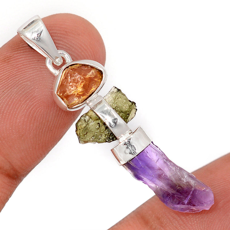 1.6" Moldavite, Amethyst & Citrine Pendants - DSNP2187
