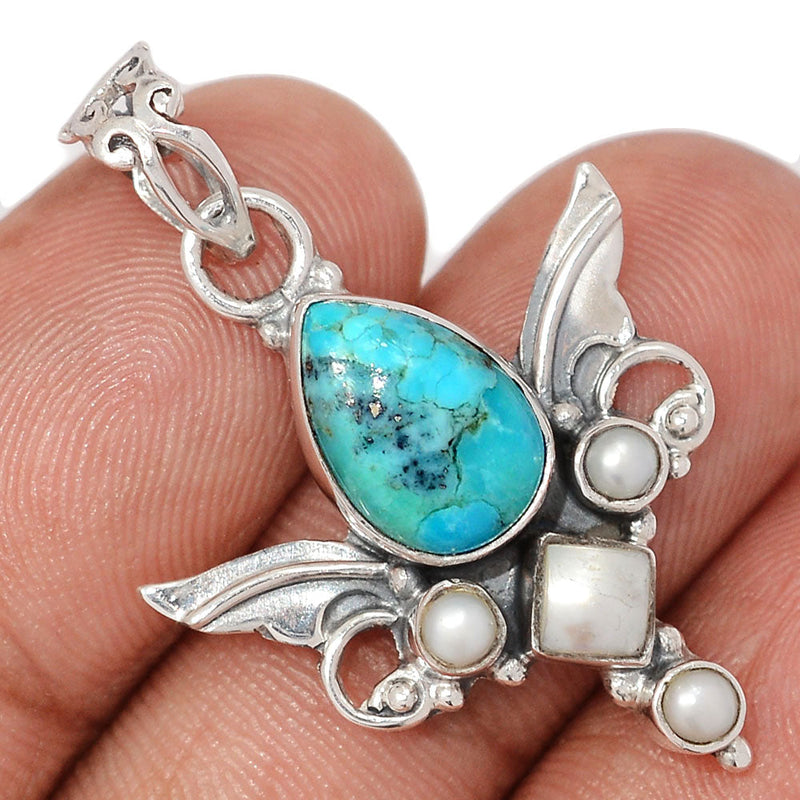 1.5" Scared Angel Wings - Mohave Blue Turquoise & Pearl Pendants - DSNP2216