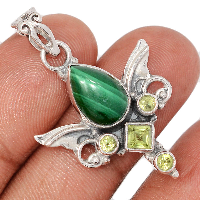 1.5" Scared Angel Wings - Malachite & Peridot Pendants - DSNP2219