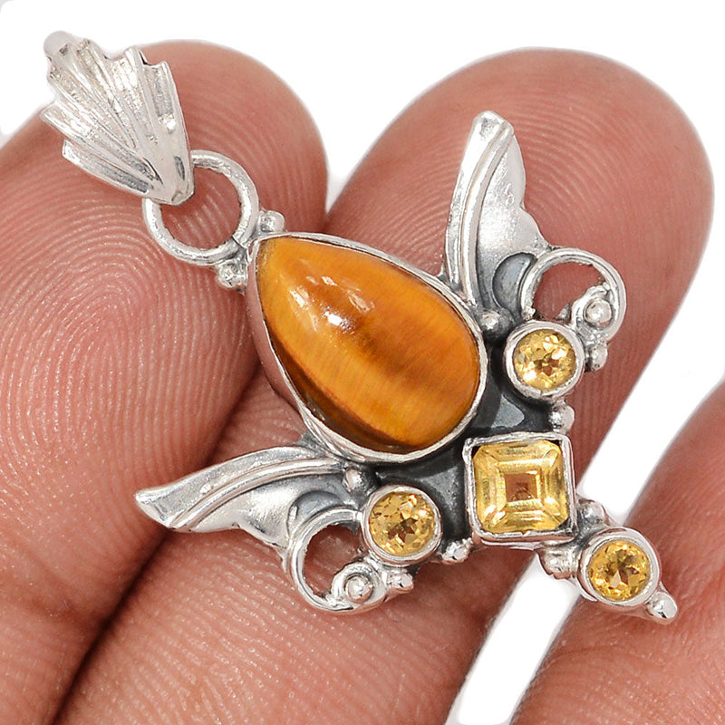 1.5" Scared Angel Wings - Tiger Eye & Citrine Pendants - DSNP2220