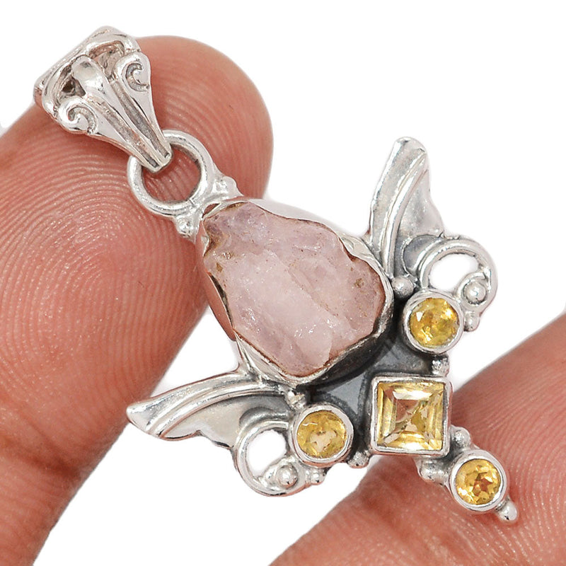 1.5" Scared Angel Wings - Rose Quartz Rough & Citrine Pendants - DSNP2226