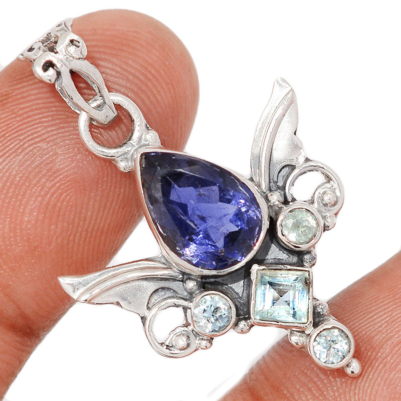 1.5" Scared Angel Wings - Iolite & Blue Topaz Pendants - DSNP2235