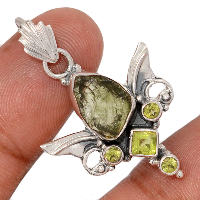 1.5" Scared Angel Wings - Moldavite & Peridot Pendants - DSNP2237