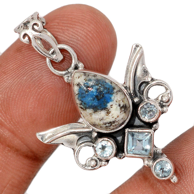 1.5" Scared Angel Wings - K2 Blue (Azurite In Quartz) & Blue Topaz  Pendants - DSNP2239