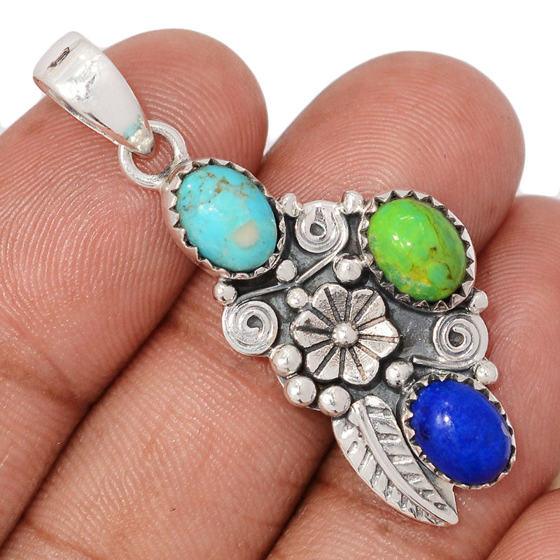 1.7" Southwest - Lapis & Blue & Green Mohave Turquoise Pendants - DSNP2240