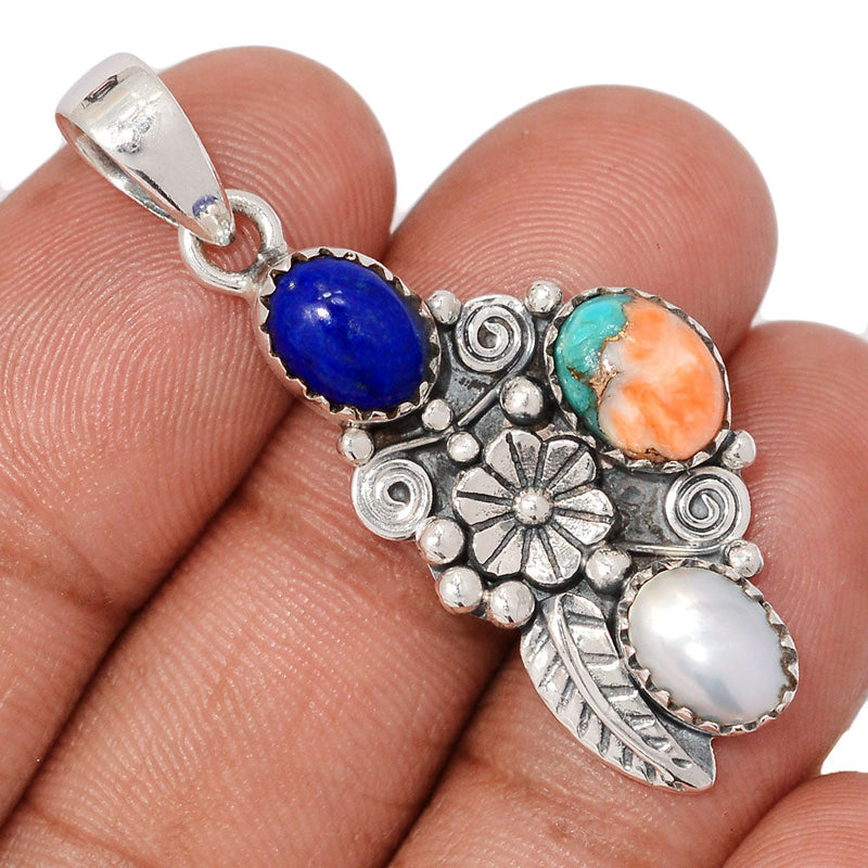 1.7" Southwest - Lapis, Pearl & Spiny Oyster & Arizona Turquoise Pendants - DSNP2242