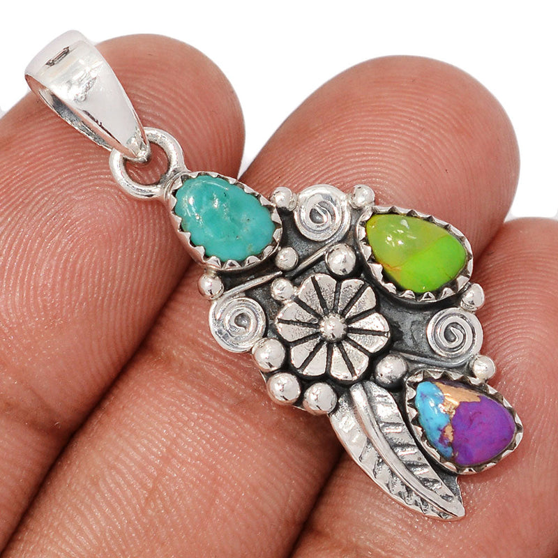 1.6" Southwest - Blue & Green Mohave Turquoise & Multi Copper Turquoise Pendants - DSNP2244